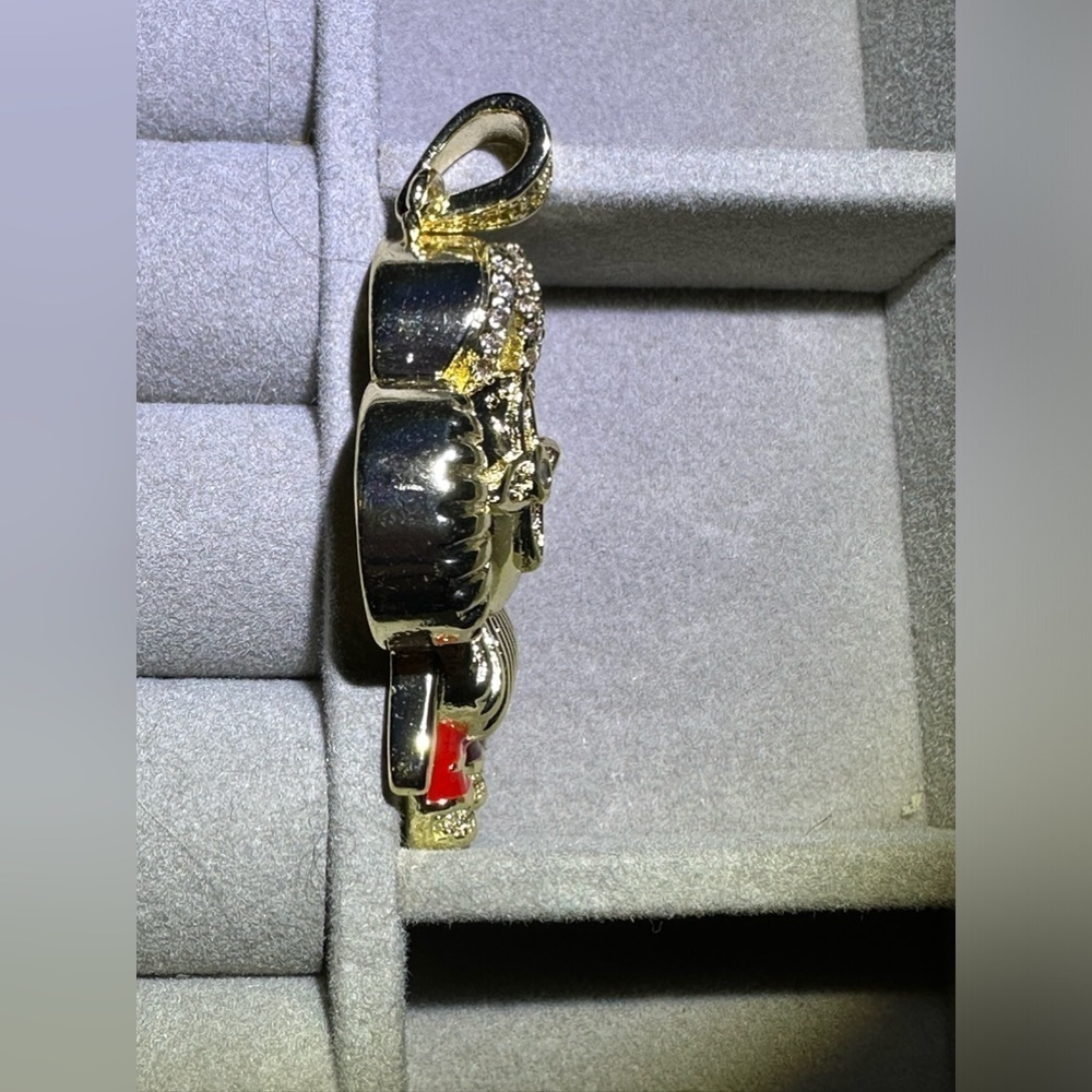 14K Gold King & Crown Flower Doll Pavé Iced Out Bling Drip Hip Hop Necklace - Picture 5 of 8